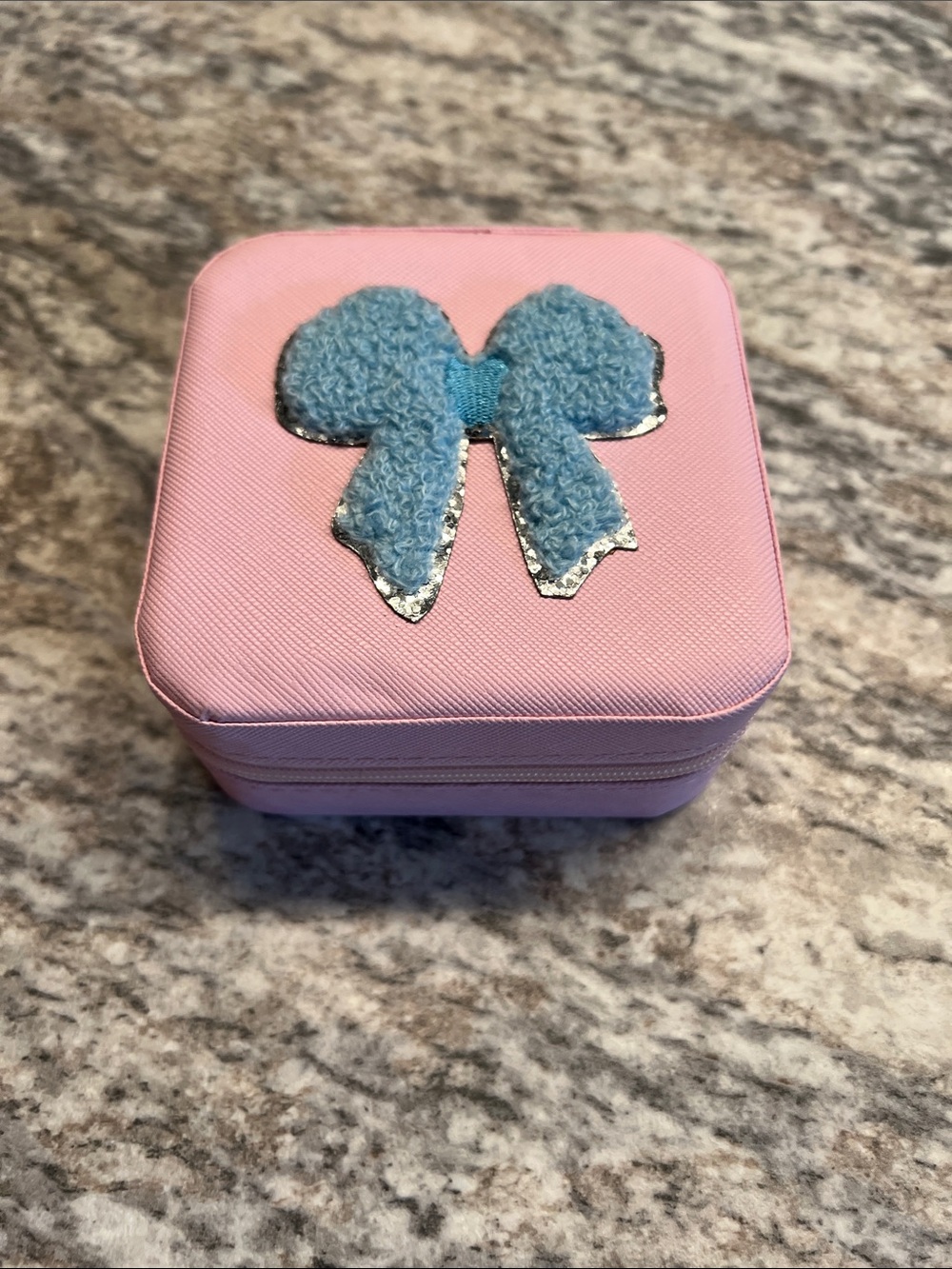 Pink Jewelry Box with Blue Bow Accent 3.75 x 3.75 inch NWOT
